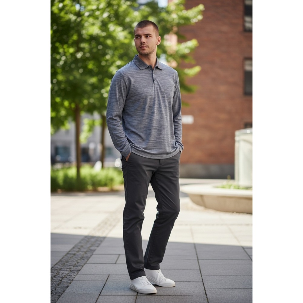 Haggar Mens Long Sleeve Polo Shirt Heathered Gray‎ 3X